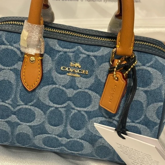 COACH Mini Rowan Crossbody Bag In Signature Denim - Picture 6 of 9